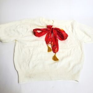 Lily Brown XS Ivory Cropped Sweater Bow